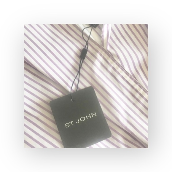 new St John ❉ Pinstripe Twist Front Sleeveless Surplice Top ❉ Orchid Stripe ❉ M - Picture 5 of 16